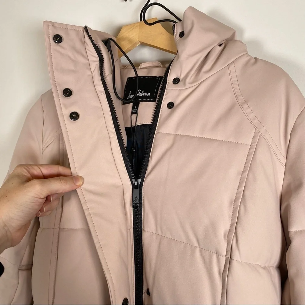 Sam Edelman Longline Belted Winter Puffer‎ Jacket Coat Blush Pink Size Small NWT